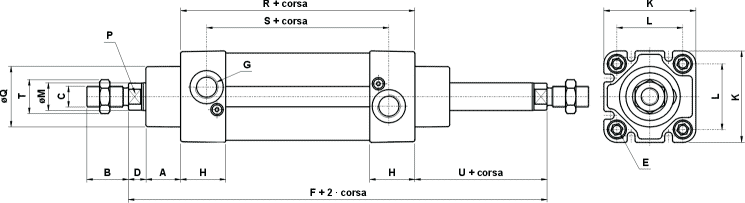 cilindro ISO 6431 nuovo stelo passante 32-125