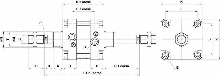 cilindro ISO 6431 nuovo stelo passante 160-200