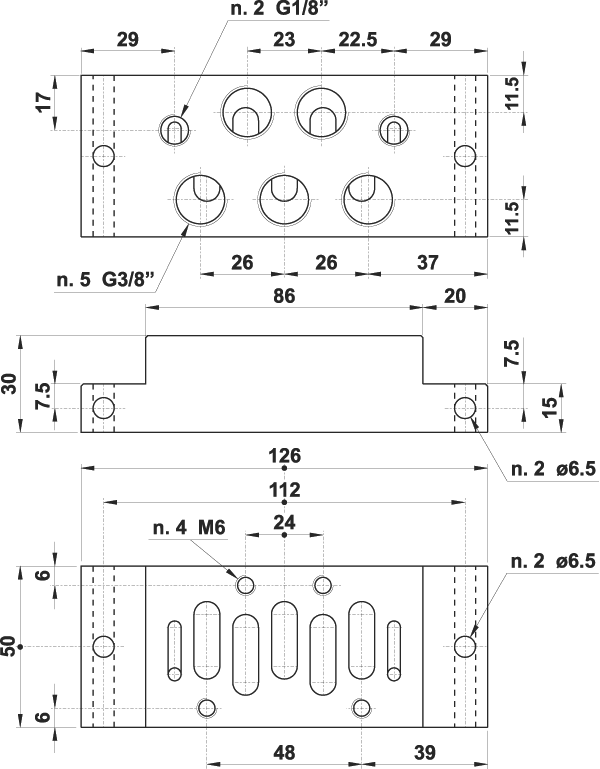 Individual sub-base with bottom entry