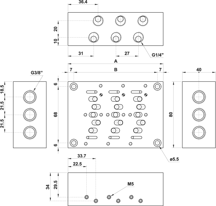 manifolds for 25 mm VDMA valves